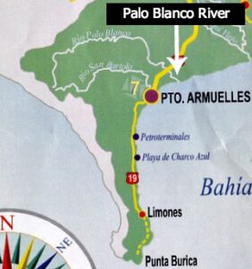 Map showing where Rio Palo Blanco & Puerto Armuelles Panama is located