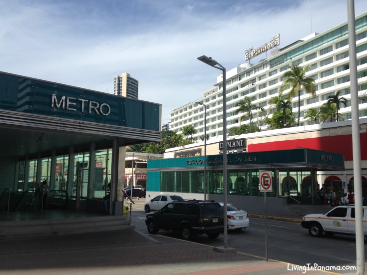 CIty street with metro stations on both sides