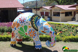 colorfully painted statue of elephant