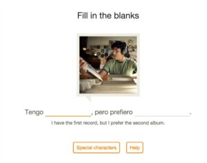 screenshot of fill-in-the-blanks type lesson in Babbel