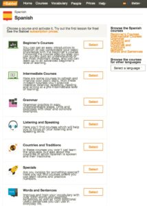 Screenshot of your course options with Babbel