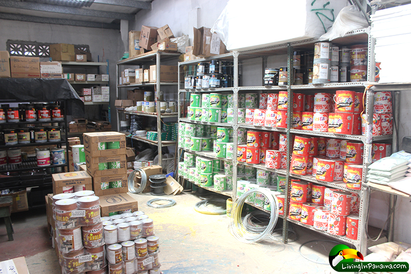paint cans on shelves