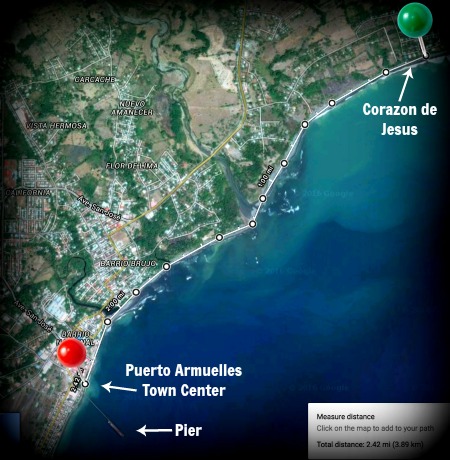 google earth map showing beach walk route