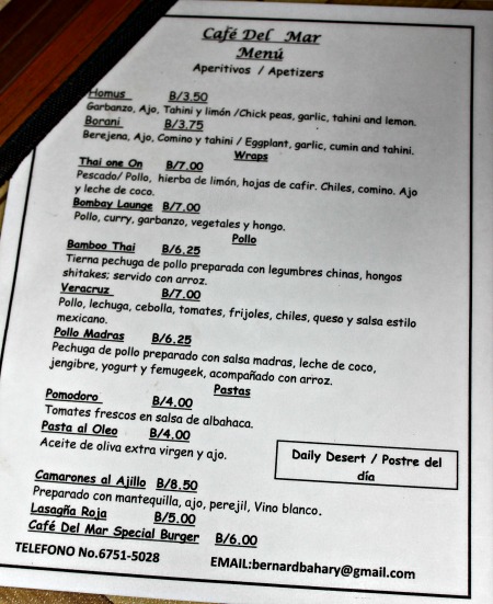 the printed menu