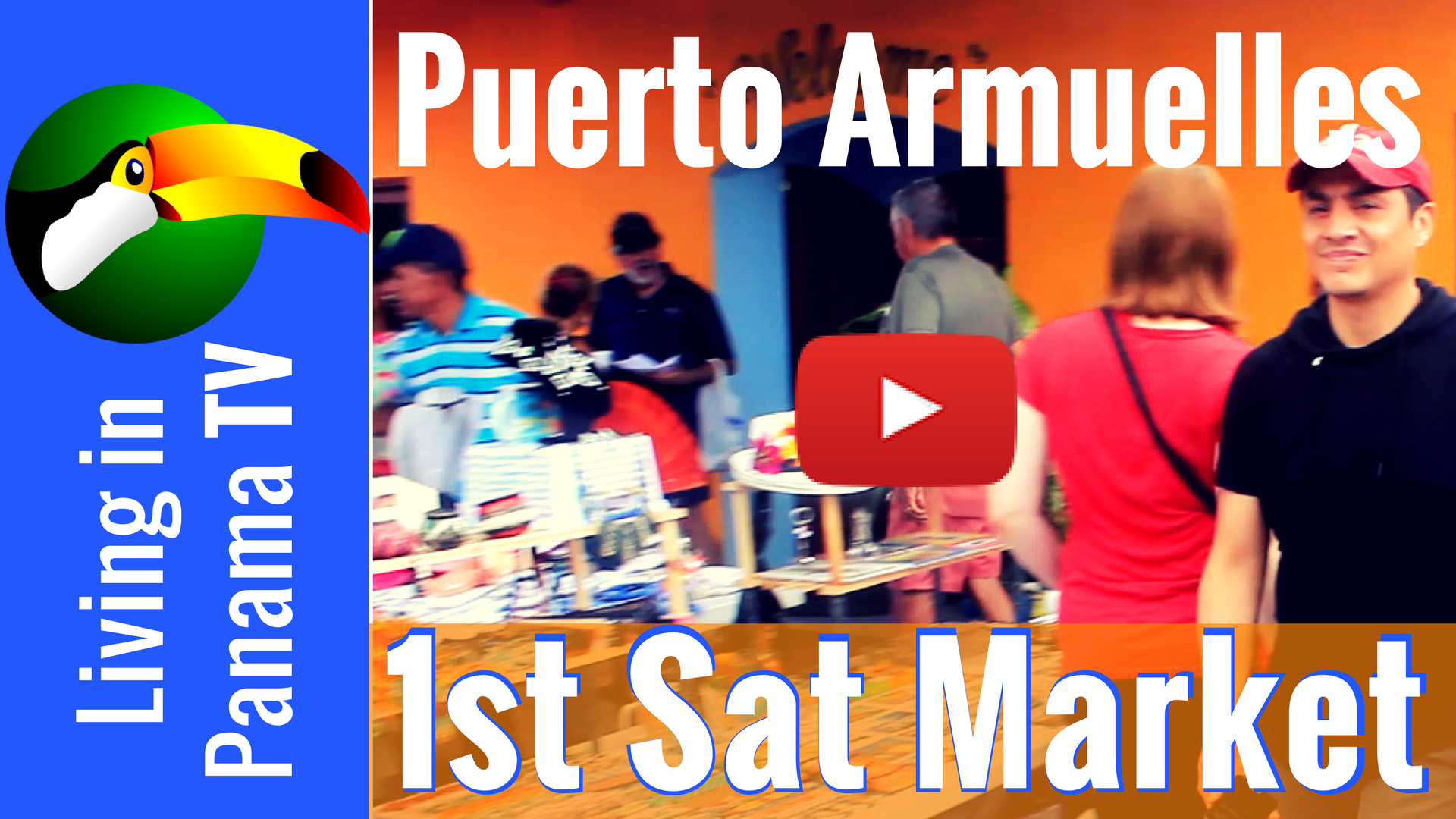 thumbnail of video with photo of people at outdoor market plus text