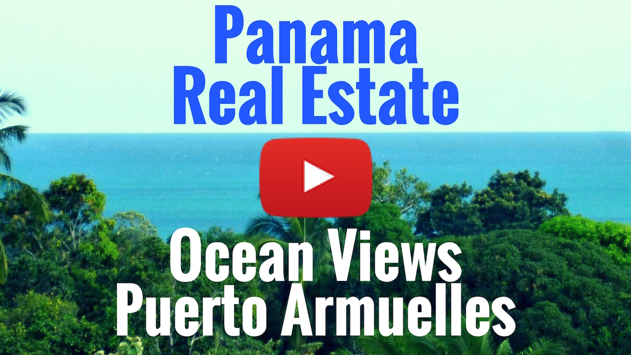 Photo of ocean and trees with text and video play button