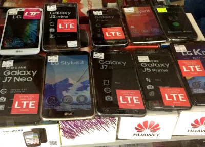 Display of Galaxy cell phones for sale